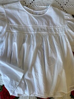 White Cotton Baby Doll Peasant Top Classic Puff Sleeve 🤍 Summer Cotton